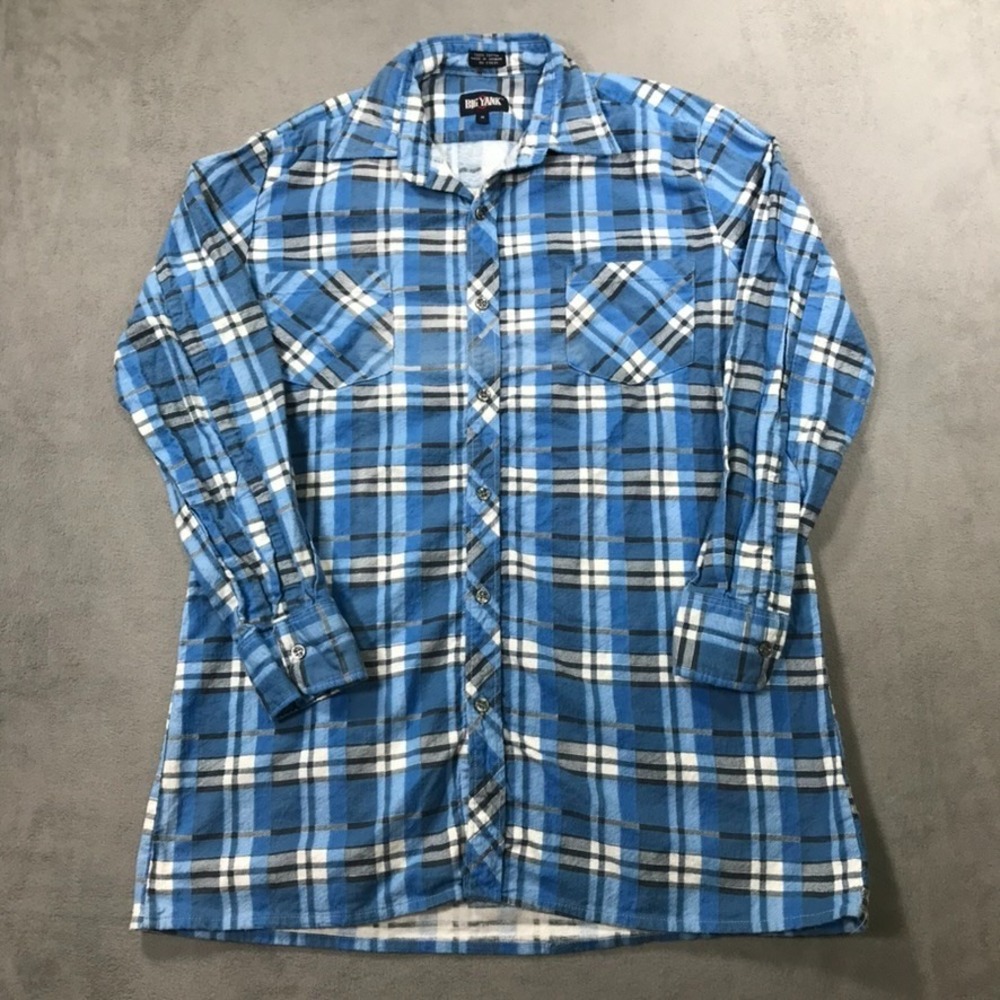 Vintage Big Yank Flannel Shirt Men's M Printed Cotton Blue Plaid 80s Button Up